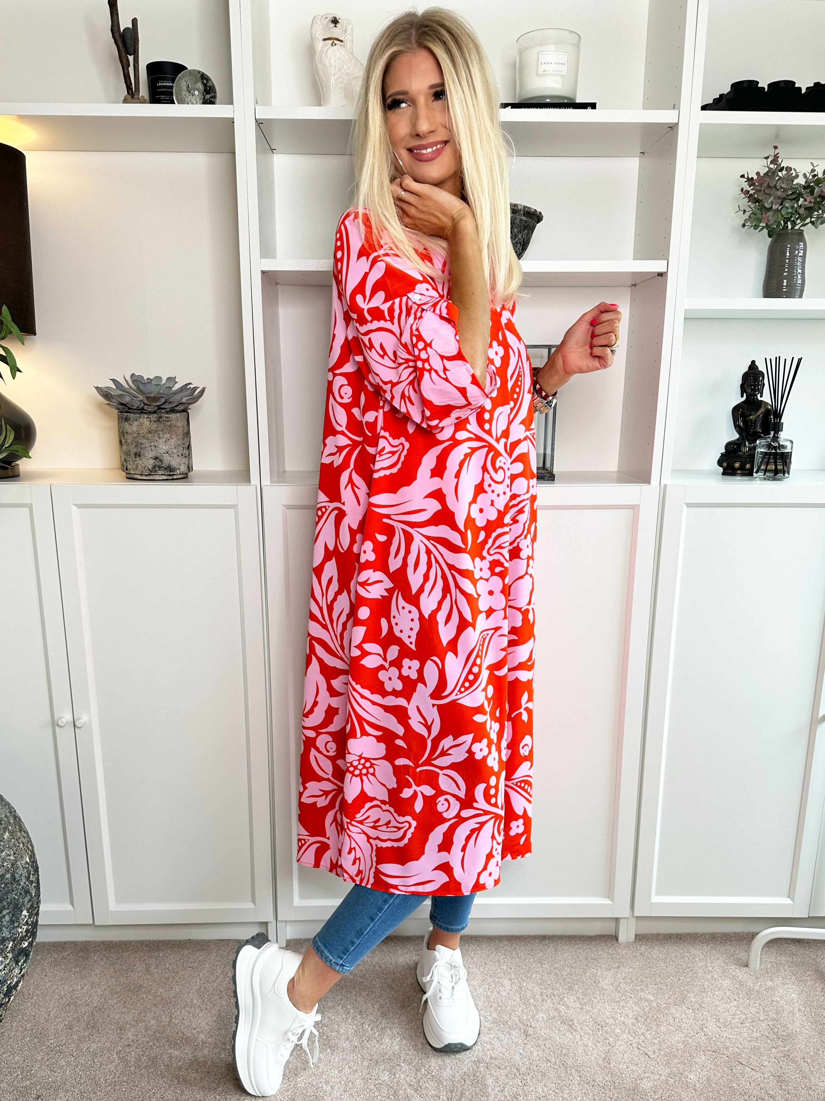 Sanne - Mångfärgad mönstrad skjortklänning